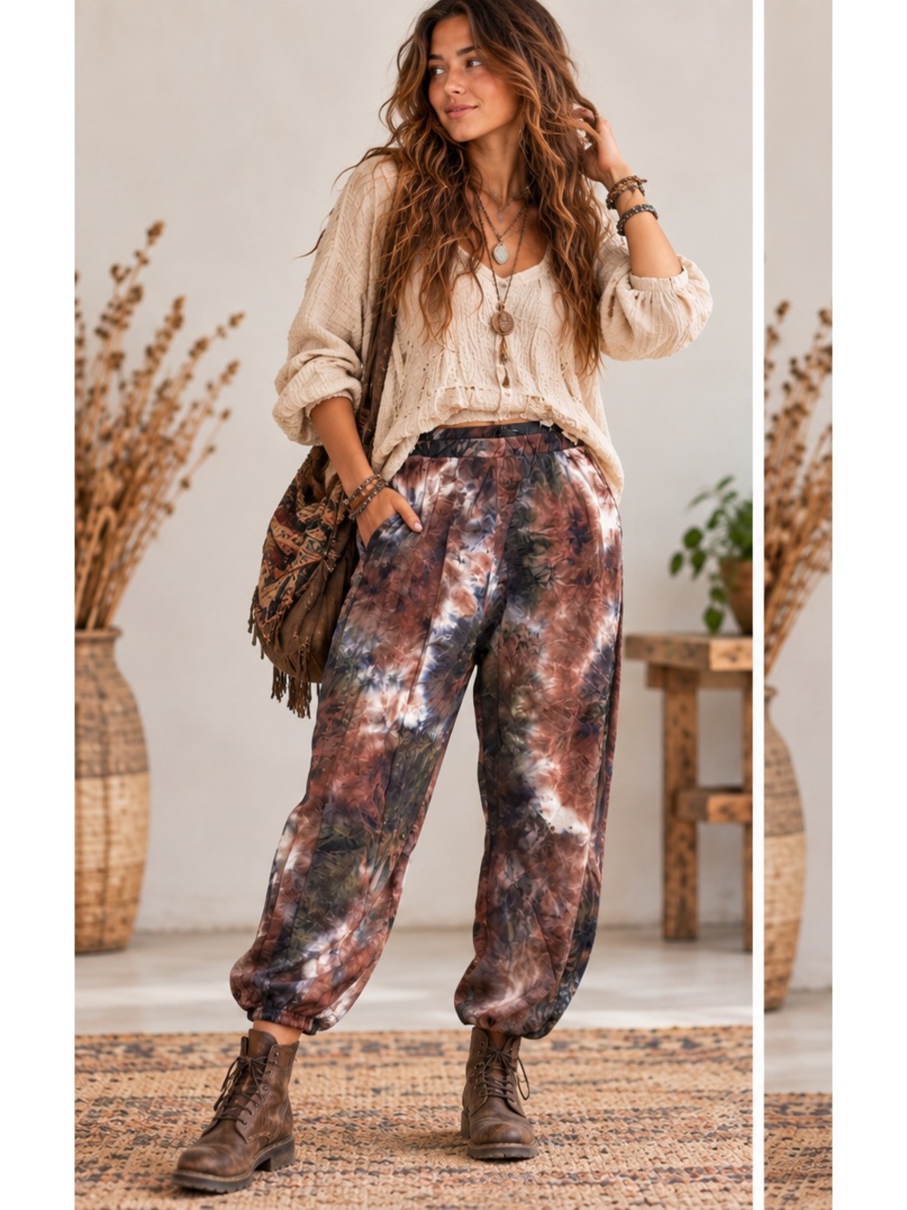 Fashion Nova Brown Multi Tie-Dye Boho Joggers